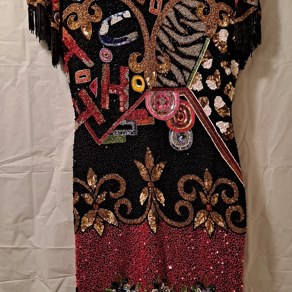 Naeem Khan Fully Beaded Fringe Silk Dress, Small